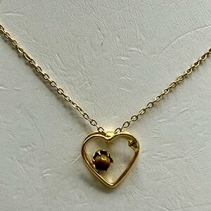 Gold Minimalist Necklace with Delicate Heart Pendant with Tiger Eye Gemstone